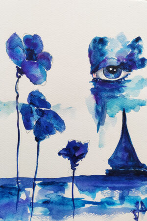 Acquerello "Oltre l'orizzonte blu"