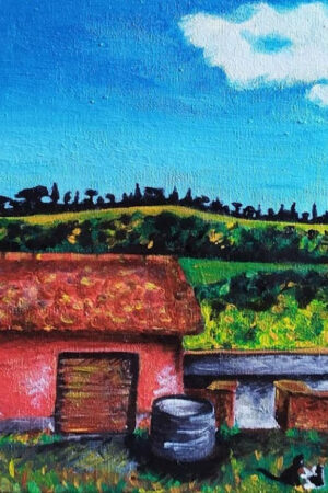 Acrilico "Meriggio toscano: il rifugio del cipresso"